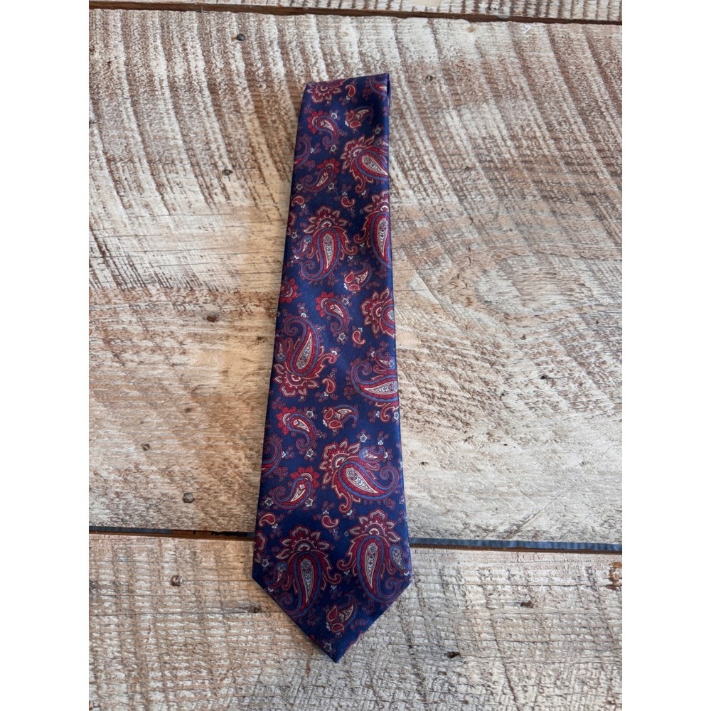 David Taylor Paisley Necktie Navy Blue Burgundy Red Men's Classic Ti